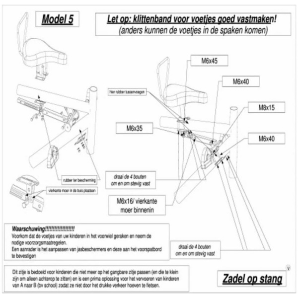 Merkloos zadel op buis H fiets os model 5 Black