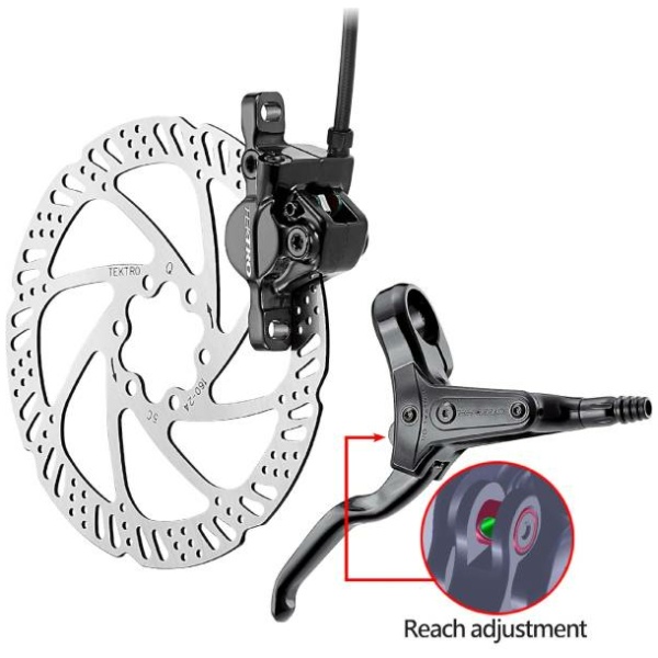 Tektro Schijfremset Rechts 1800mm -ZONDER ROTOR Zwart