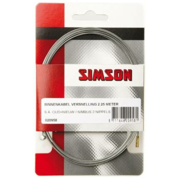 Simson Binnenkabel versnelling 2.25m S.A. oud + nieuw/Gazelle 2 nippels Zilver