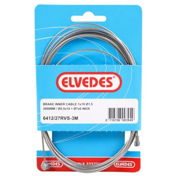 Elvedes Binnenkabel-Rem Achter 2 Nippel 3mtr RVS 300cm Zilver