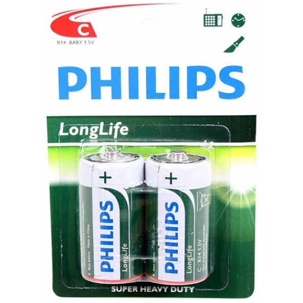 Philips batt R14 1,5V krt (2) Grijs